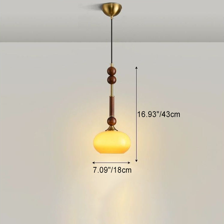 Contemporary Retro Cylinder Orb Oval Wood Hardware Glass Fabric 1-Light Pendant Light For Bedroom