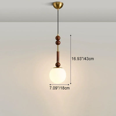 Contemporary Retro Cylinder Orb Oval Wood Hardware Glass Fabric 1-Light Pendant Light For Bedroom