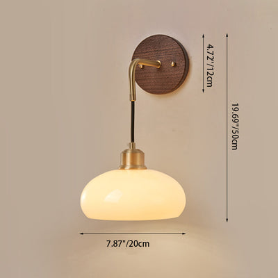 Contemporary Retro Oval Flower Glass Shade Copper Wood 1-Light Wall Sconce Lamp For Bedroom