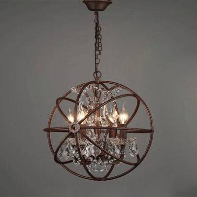 Contemporary Industrial Orb Globe Circle Candle Holder Iron Crystal 4/5 Light Pendant Light For Living Room