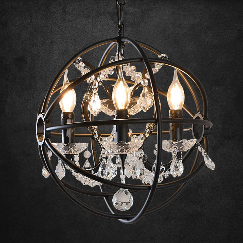 Contemporary Industrial Orb Globe Circle Candle Holder Iron Crystal 4/5 Light Pendant Light For Living Room