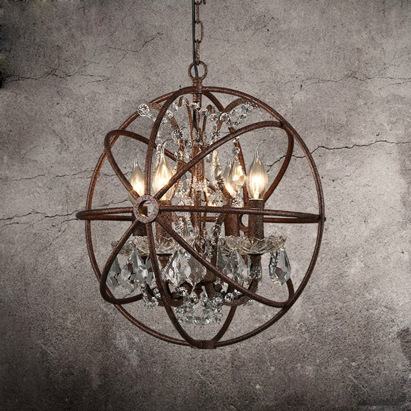 Contemporary Industrial Orb Globe Circle Candle Holder Iron Crystal 4/5 Light Pendant Light For Living Room