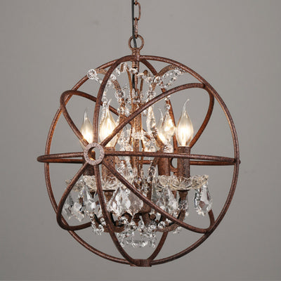 Contemporary Industrial Orb Globe Circle Candle Holder Iron Crystal 4/5 Light Pendant Light For Living Room