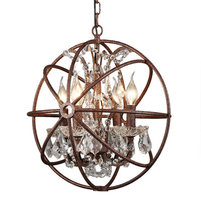 Contemporary Industrial Orb Globe Circle Candle Holder Iron Crystal 4/5 Light Pendant Light For Living Room