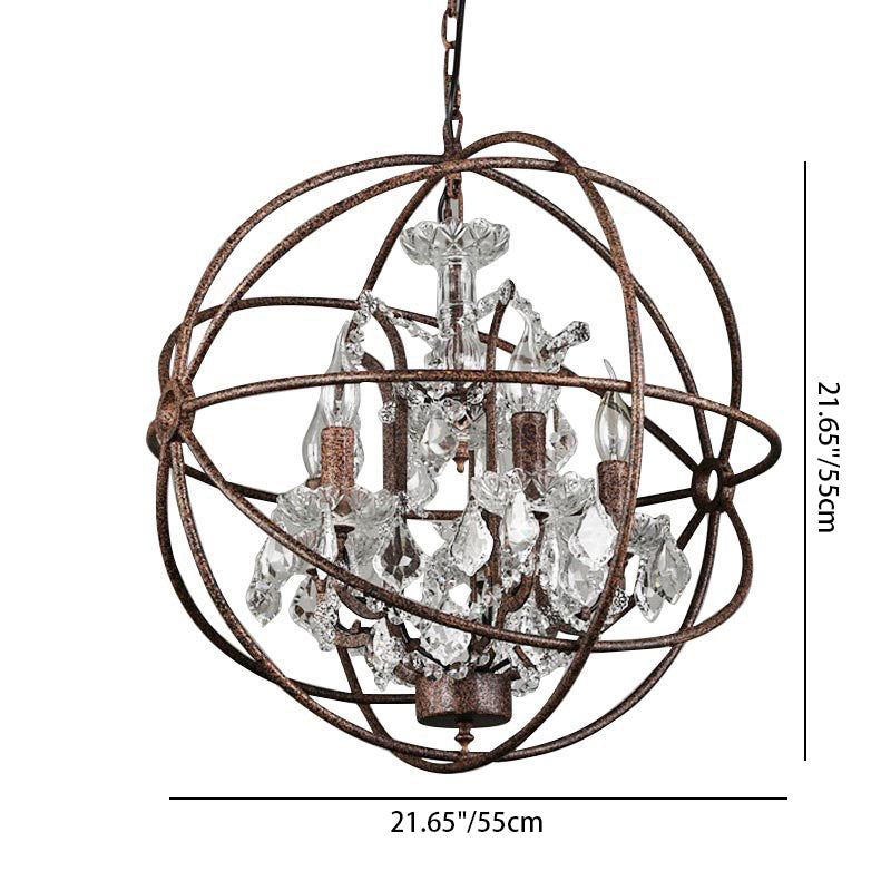 Contemporary Industrial Orb Globe Circle Candle Holder Iron Crystal 4/5 Light Pendant Light For Living Room