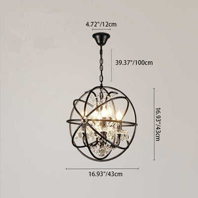 Contemporary Industrial Orb Globe Circle Candle Holder Iron Crystal 4/5 Light Pendant Light For Living Room