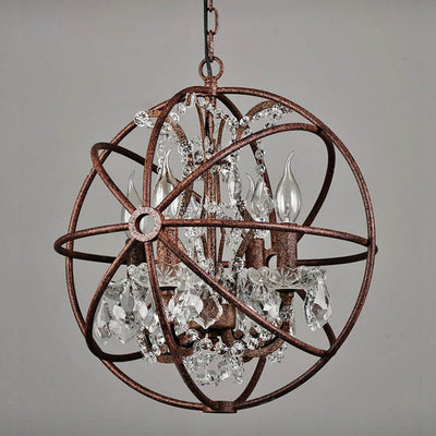 Contemporary Industrial Orb Globe Circle Candle Holder Iron Crystal 4/5 Light Pendant Light For Living Room