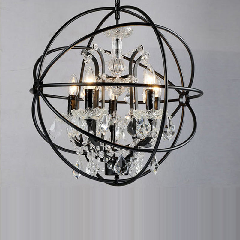 Contemporary Industrial Orb Globe Circle Candle Holder Iron Crystal 4/5 Light Pendant Light For Living Room