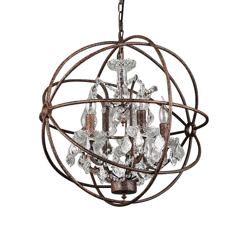 Contemporary Industrial Orb Globe Circle Candle Holder Iron Crystal 4/5 Light Pendant Light For Living Room