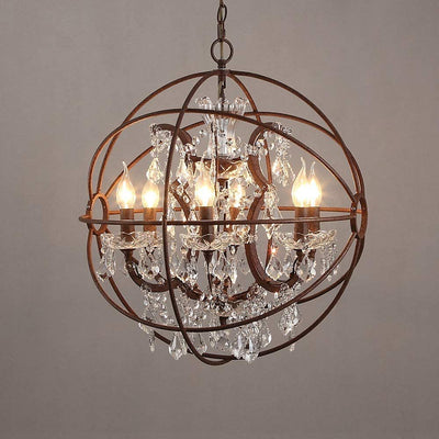 Contemporary Industrial Orb Globe Circle Candle Holder Iron Crystal 4/5 Light Pendant Light For Living Room