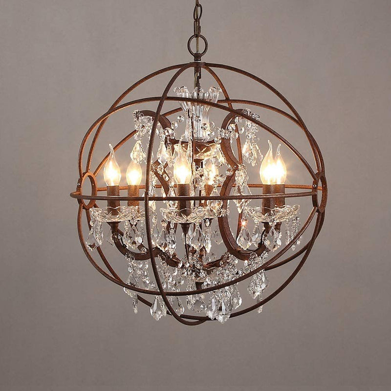 Contemporary Industrial Orb Globe Circle Candle Holder Iron Crystal 4/5 Light Pendant Light For Living Room