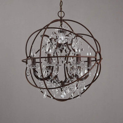 Contemporary Industrial Orb Globe Circle Candle Holder Iron Crystal 4/5 Light Pendant Light For Living Room