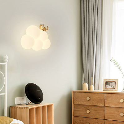 Modern Minimalist Round Cloud Shape Animal Iron PE Shade LED Wall Sconce Lamp For Bedroom