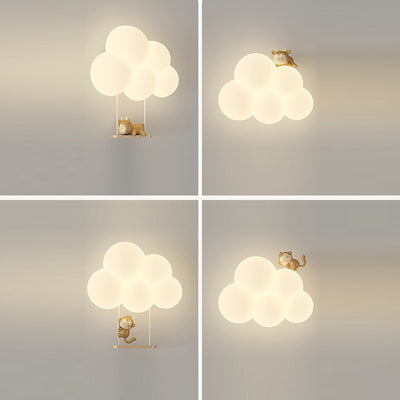 Modern Minimalist Round Cloud Shape Animal Iron PE Shade LED Wall Sconce Lamp For Bedroom