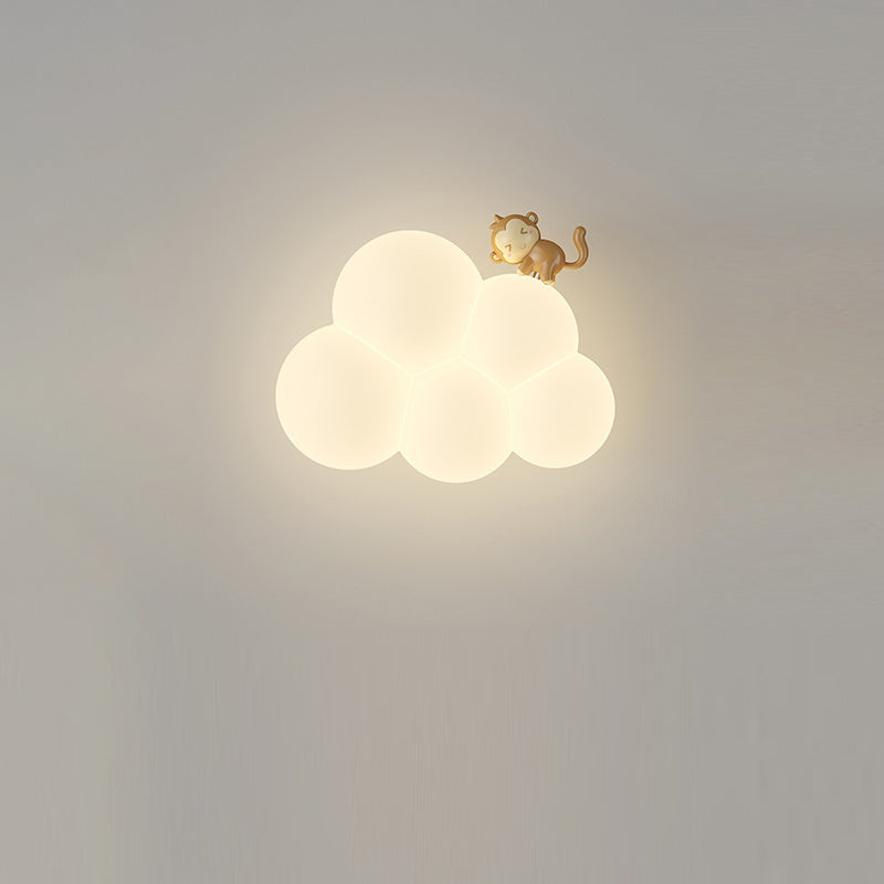 Modern Minimalist Round Cloud Shape Animal Iron PE Shade LED Wall Sconce Lamp For Bedroom