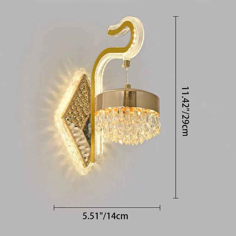 Modern Luxury Round Diamond Curved Hook Iron Acrylic Shade LED Wall Sconce Lamp For Living Room