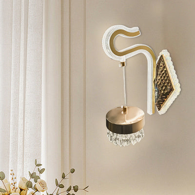 Modern Luxury Round Diamond Curved Hook Iron Acrylic Shade LED Wall Sconce Lamp For Living Room