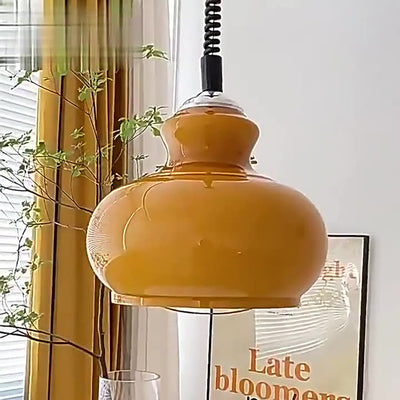 Zeitgenössische Retro-Creme Runde Ovale Eisen-Glas-Schirm 1-Licht Pendelleuchte Für Wohnzimmer 