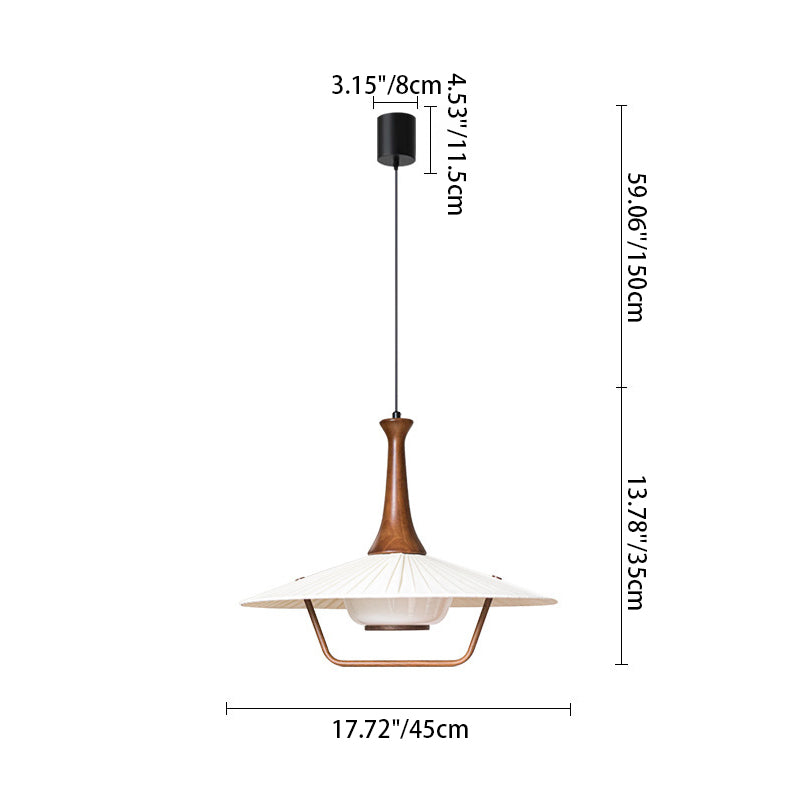 Zeitgenössische nordische runde fliegende Untertassenform Eisen Massivholz Stoff Glas 1-Licht Pendelleuchte für Wohnzimmer 