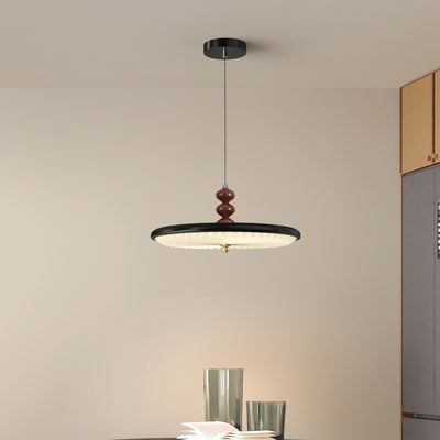 Contemporary Nordic Swingable Round Oval Beads Pleated PVC Shade Iron LED Pendant Light For Living Room