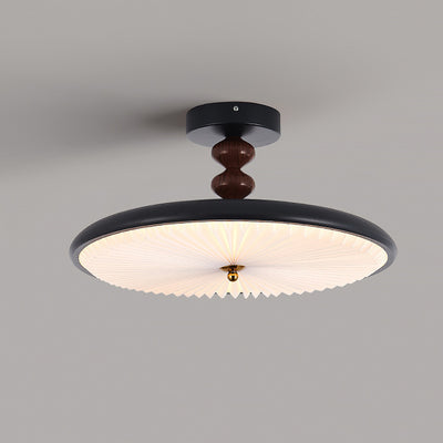 Contemporary Retro Round Disc Beads Pleated PVC Shade Iron Frame LED Semi-Flush Mount Ceiling Light For Bedroom