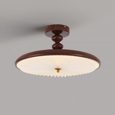 Contemporary Retro Round Disc Beads Pleated PVC Shade Iron Frame LED Semi-Flush Mount Ceiling Light For Bedroom