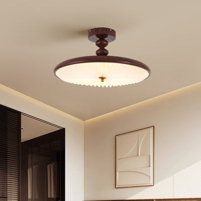 Contemporary Retro Round Disc Beads Pleated PVC Shade Iron Frame LED Semi-Flush Mount Ceiling Light For Bedroom