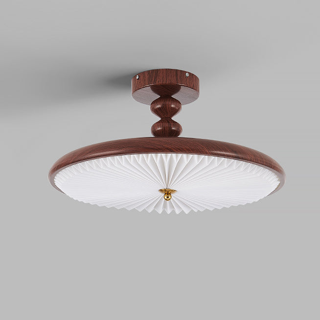 Contemporary Retro Round Disc Beads Pleated PVC Shade Iron Frame LED Semi-Flush Mount Ceiling Light For Bedroom