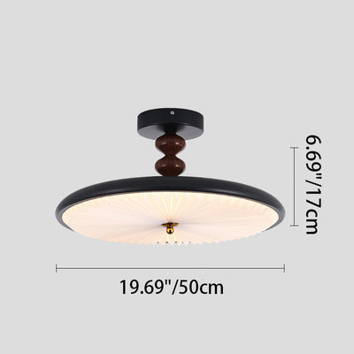 Contemporary Retro Round Disc Beads Pleated PVC Shade Iron Frame LED Semi-Flush Mount Ceiling Light For Bedroom