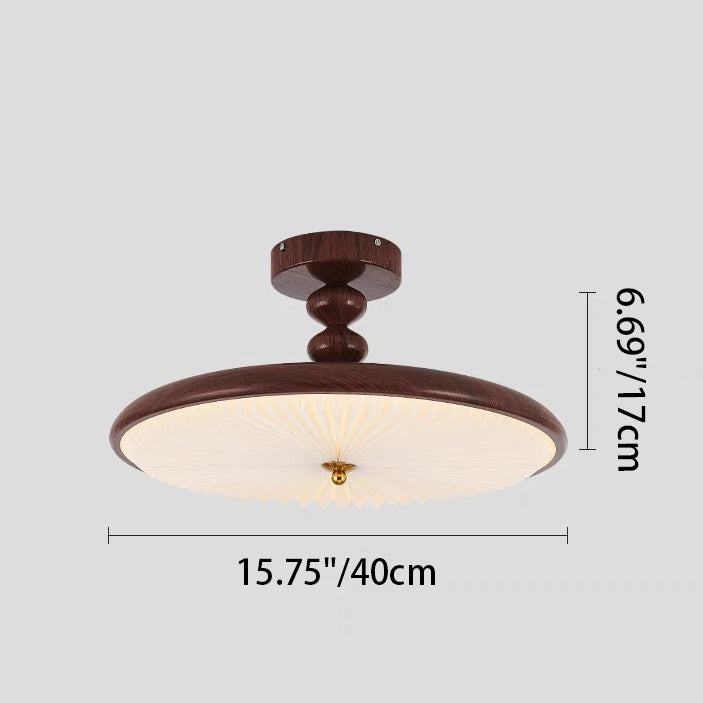 Contemporary Retro Round Disc Beads Pleated PVC Shade Iron Frame LED Semi-Flush Mount Ceiling Light For Bedroom