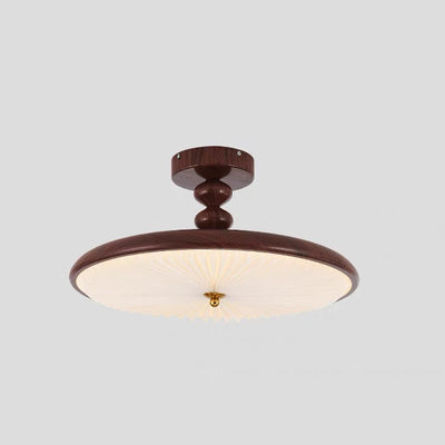 Contemporary Retro Round Disc Beads Pleated PVC Shade Iron Frame LED Semi-Flush Mount Ceiling Light For Bedroom