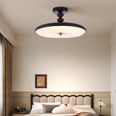 Contemporary Retro Round Disc Beads Pleated PVC Shade Iron Frame LED Semi-Flush Mount Ceiling Light For Bedroom