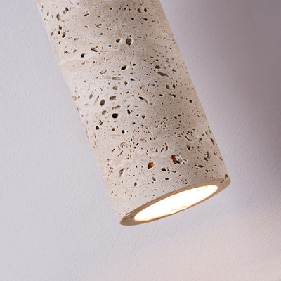 Contemporary Retro Cylinder Solid Wood Travertine 1-Light Pendant Light For Bedroom