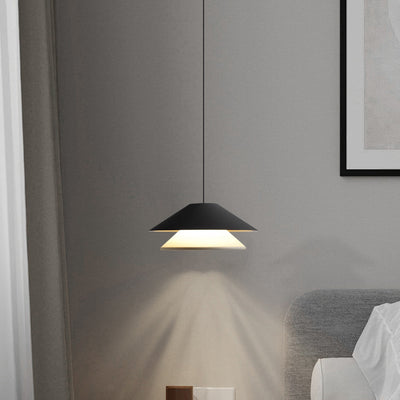 Contemporary Nordic Liftable Double Triangle Round Aluminum LED Pendant Light For Bedroom