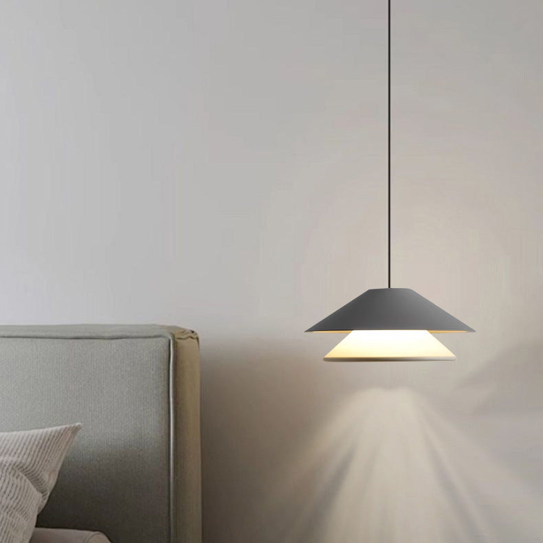 Contemporary Nordic Liftable Double Triangle Round Aluminum LED Pendant Light For Bedroom