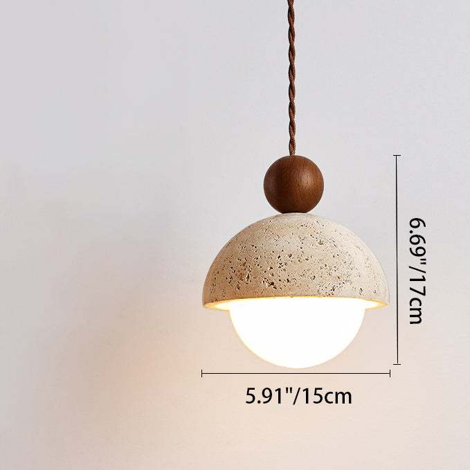 Traditional Japanese Multi Orb Wood Travertine 1-Light Pendant Light For Living Room