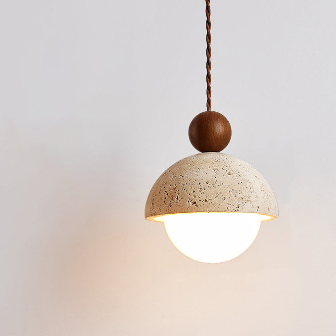 Traditional Japanese Multi Orb Wood Travertine 1-Light Pendant Light For Living Room