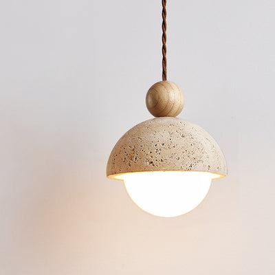 Traditional Japanese Multi Orb Wood Travertine 1-Light Pendant Light For Living Room