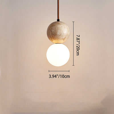 Traditional Japanese Globe Travertine 1-Light Pendant Light For Bedroom