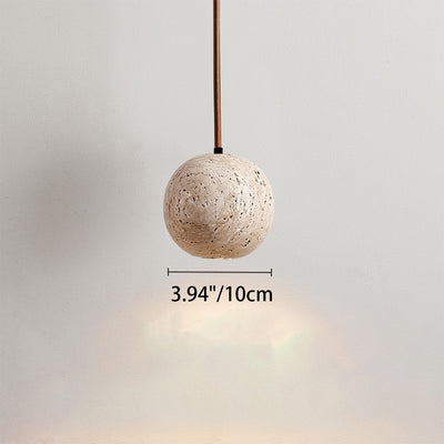 Traditional Japanese Globe Travertine 1-Light Pendant Light For Bedroom