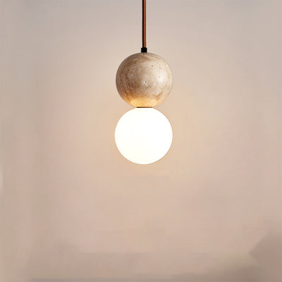 Traditional Japanese Globe Travertine 1-Light Pendant Light For Bedroom