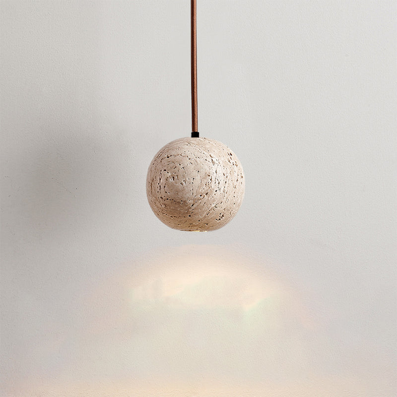 Traditional Japanese Globe Travertine 1-Light Pendant Light For Bedroom