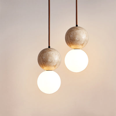 Traditional Japanese Globe Travertine 1-Light Pendant Light For Bedroom