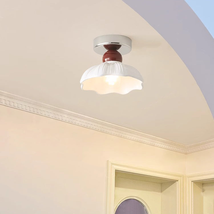 Contemporary Creative Cream Flower Shape Hardware Resin 1-Light Semi-Flush Mount Ceiling Light For Living Room