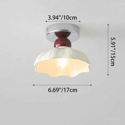 Contemporary Creative Cream Flower Shape Hardware Resin 1-Light Semi-Flush Mount Ceiling Light For Living Room