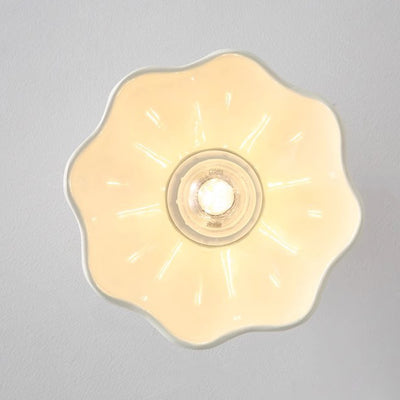 Contemporary Creative Cream Flower Shape Hardware Resin 1-Light Semi-Flush Mount Ceiling Light For Living Room