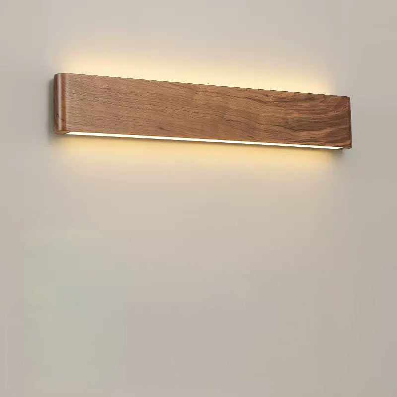 Modern Minimalist Rectangle Wood Aluminum PC Shade LED Wall Sconce Lamp For Bedroom