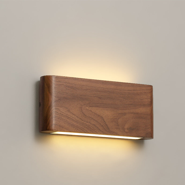 Modern Minimalist Rectangle Wood Aluminum PC Shade LED Wall Sconce Lamp For Bedroom