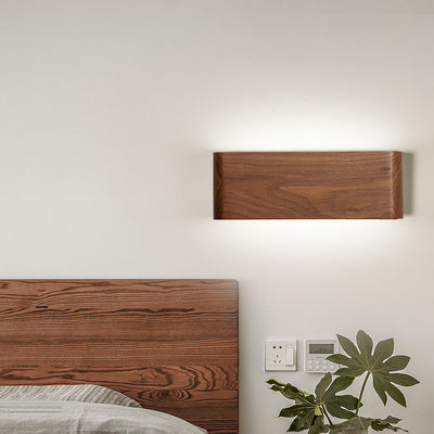 Modern Minimalist Rectangle Wood Aluminum PC Shade LED Wall Sconce Lamp For Bedroom