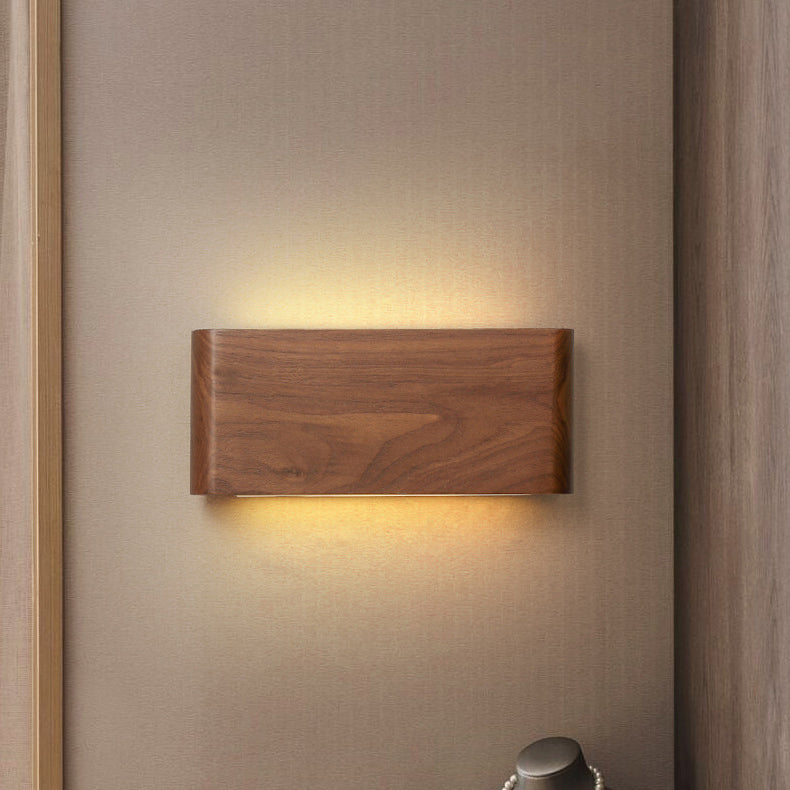 Modern Minimalist Rectangle Wood Aluminum PC Shade LED Wall Sconce Lamp For Bedroom